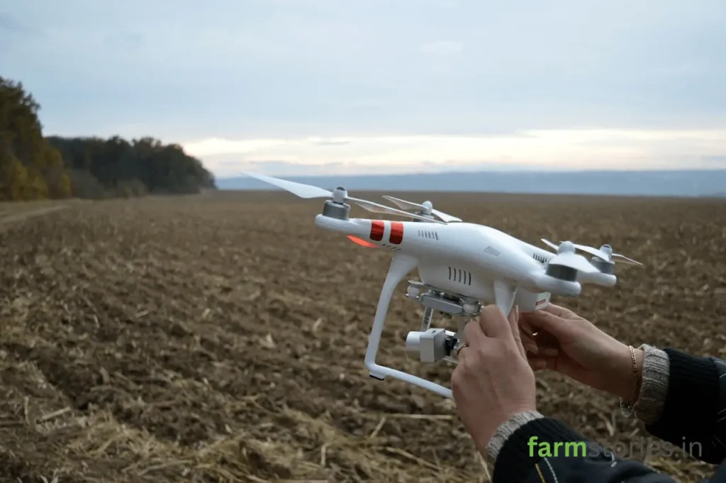 Professional exploring modern career opportunities in agriculture using a drone in a field